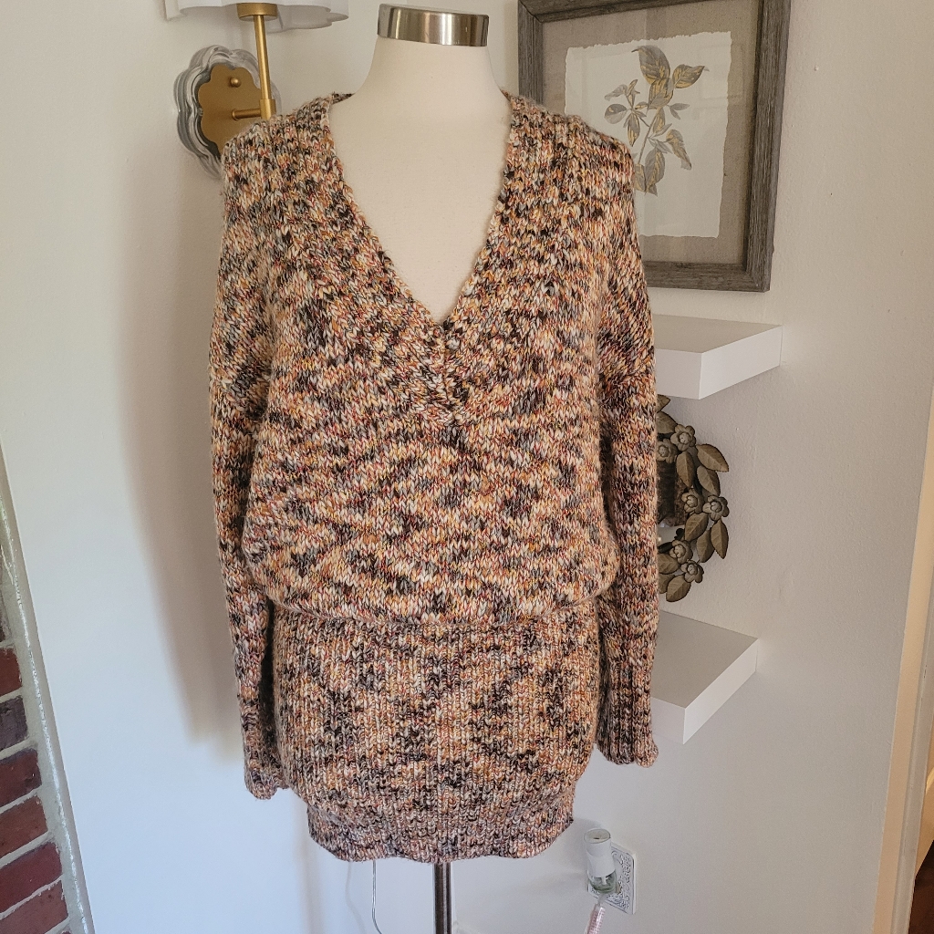 Ramy Brook Marled V-Neck Sweater Dress In Beige Multi